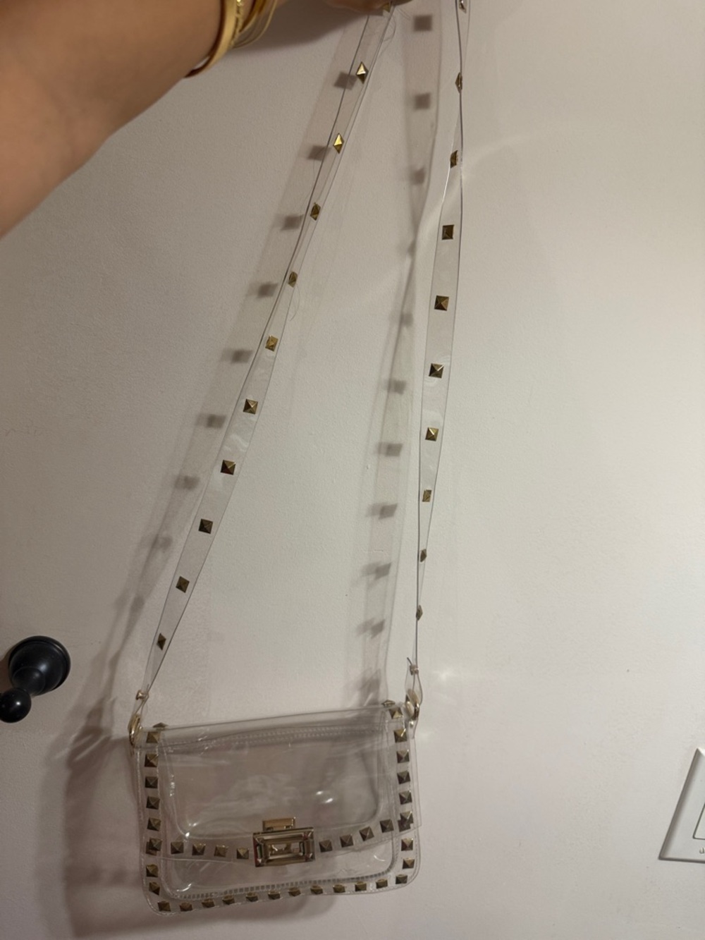 Clear Crossbody Bag with Gold Stud Accents